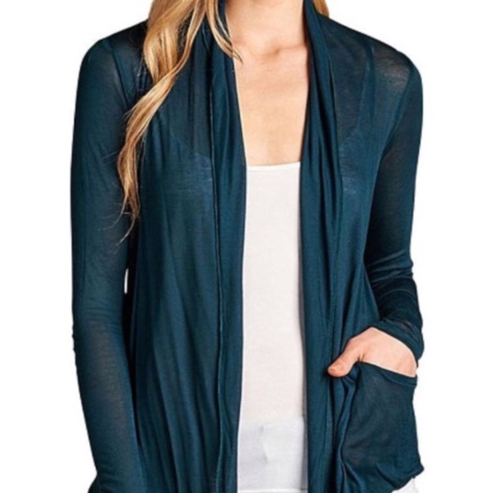 Gorgeous Teal Open Front Flowy Cardigan